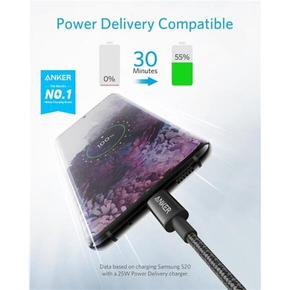 Anker USB C to USB C Cable, Type C 60W Fast Charging Cable (6FT, 2Pack) Black - Picture 2 of 7